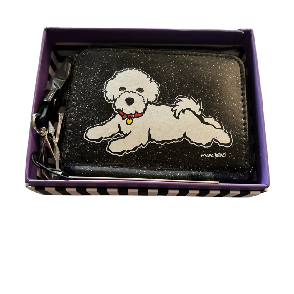 NIB Marc Tetro Bichon Frisée Dog Black Wallet Gift Boxed Wristlet Faux Leather - Picture 3 of 12